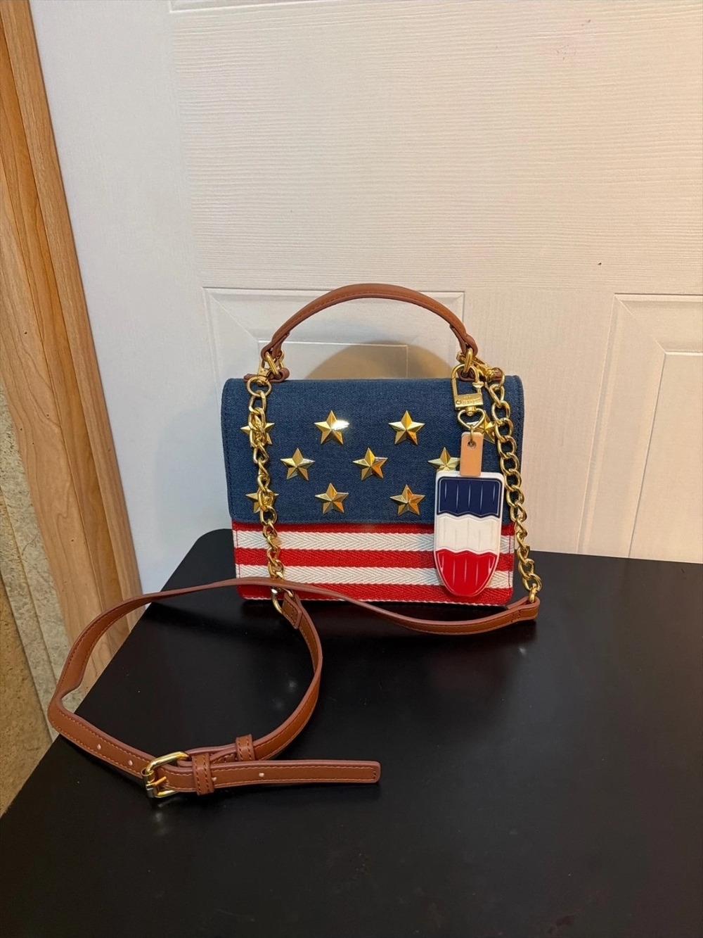 Betsey Johnson New Patriotic Star & Stripe Top-Handle Crossbody Bag - 8x6.5